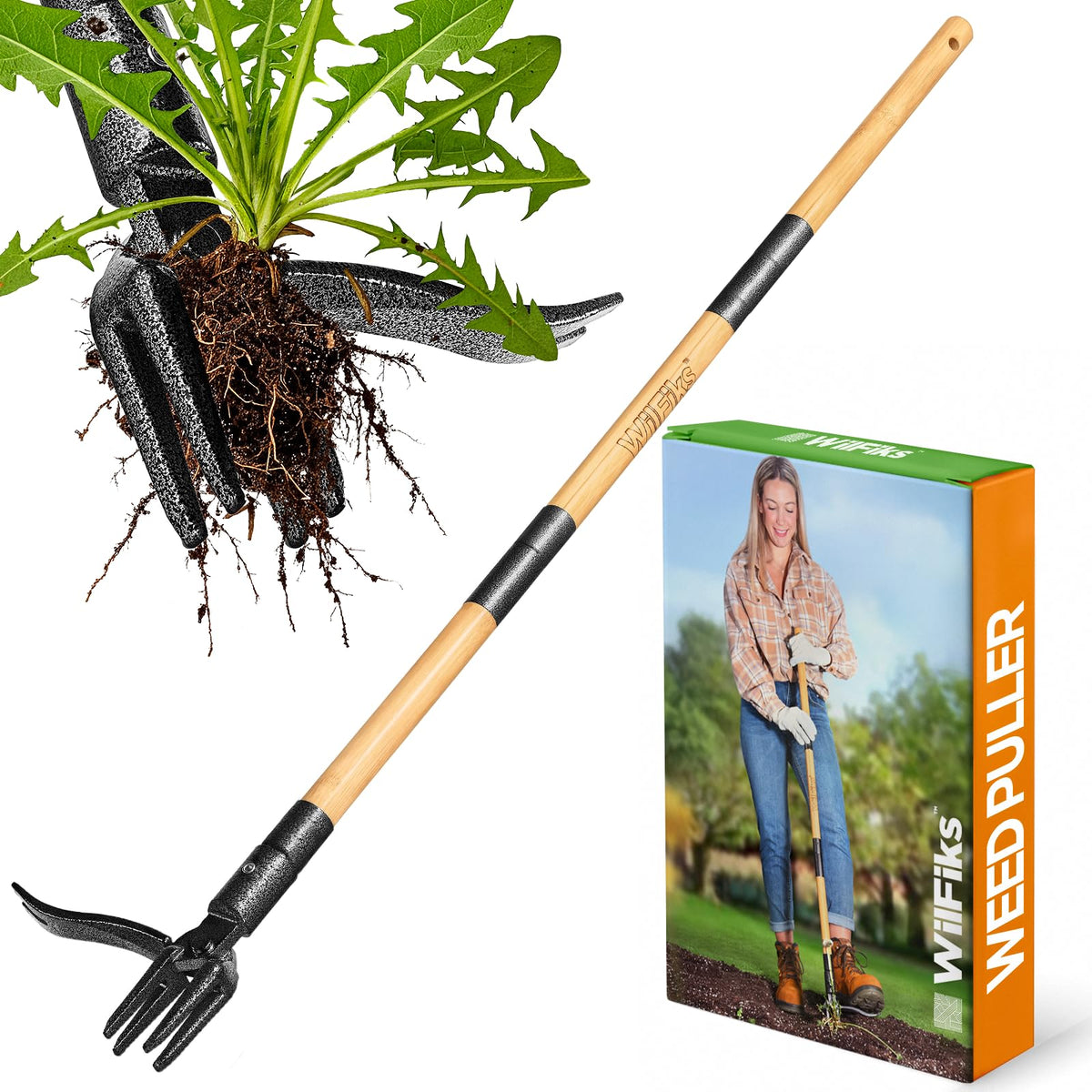 WilFiks weed puller tool with stand-up design for comfortable weeding