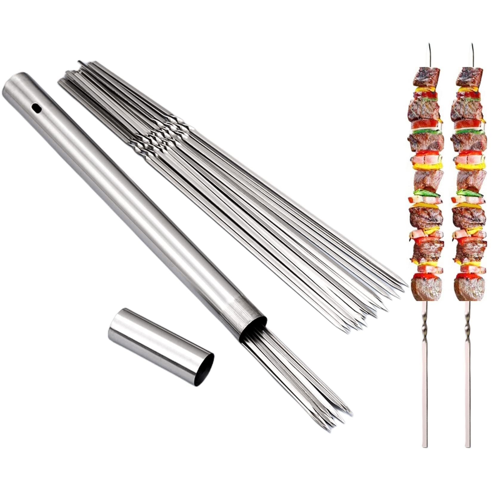 WILLBBQ flat skewers with ergonomic handle grip for secure non-slip grilling