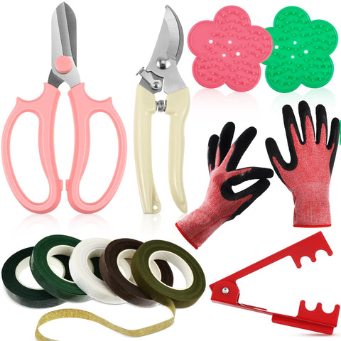 WILLBOND floral arrangement kit with rose thorn stripper tool in action for clean stems