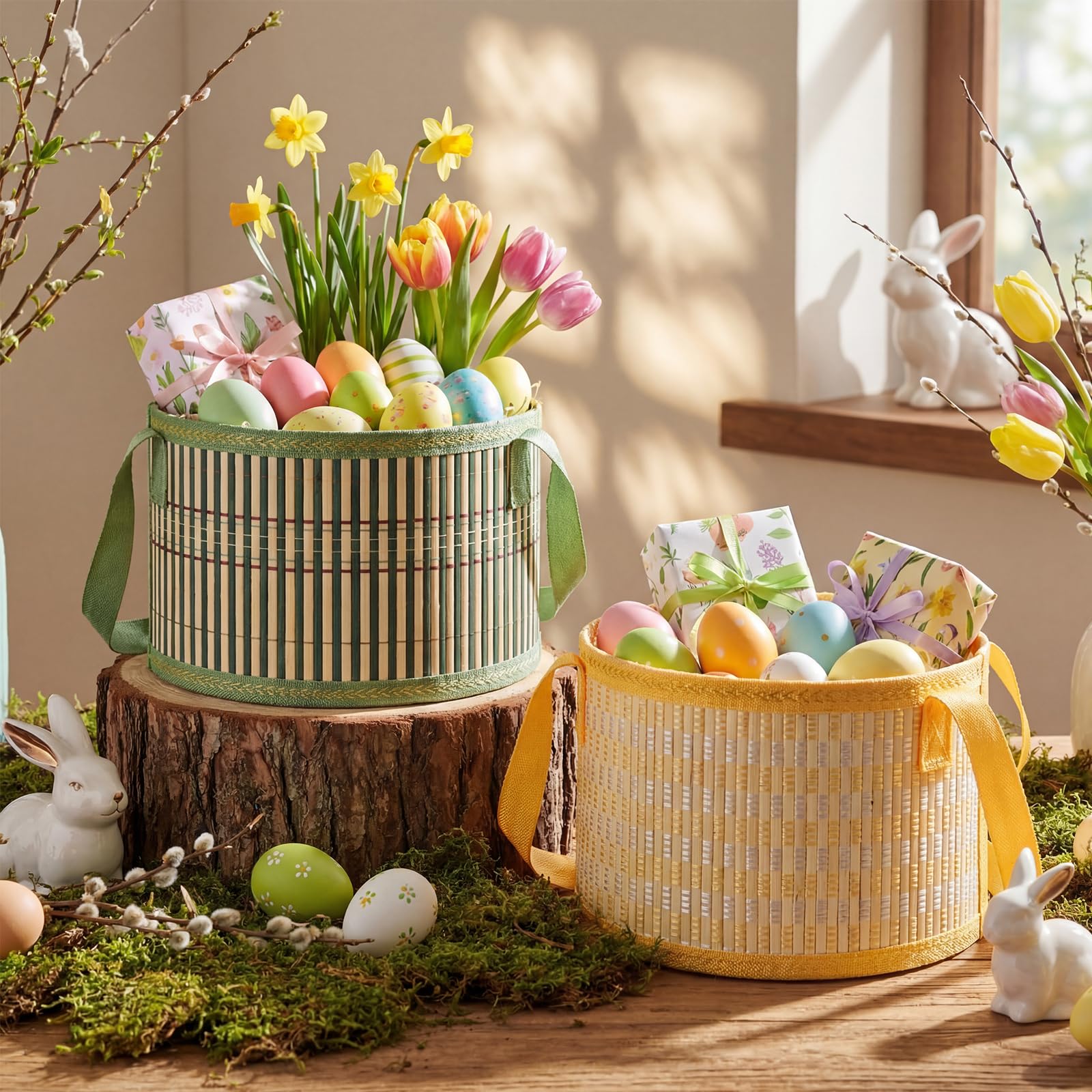 Willinglong durable, natural bamboo basket highlighting sturdy material.