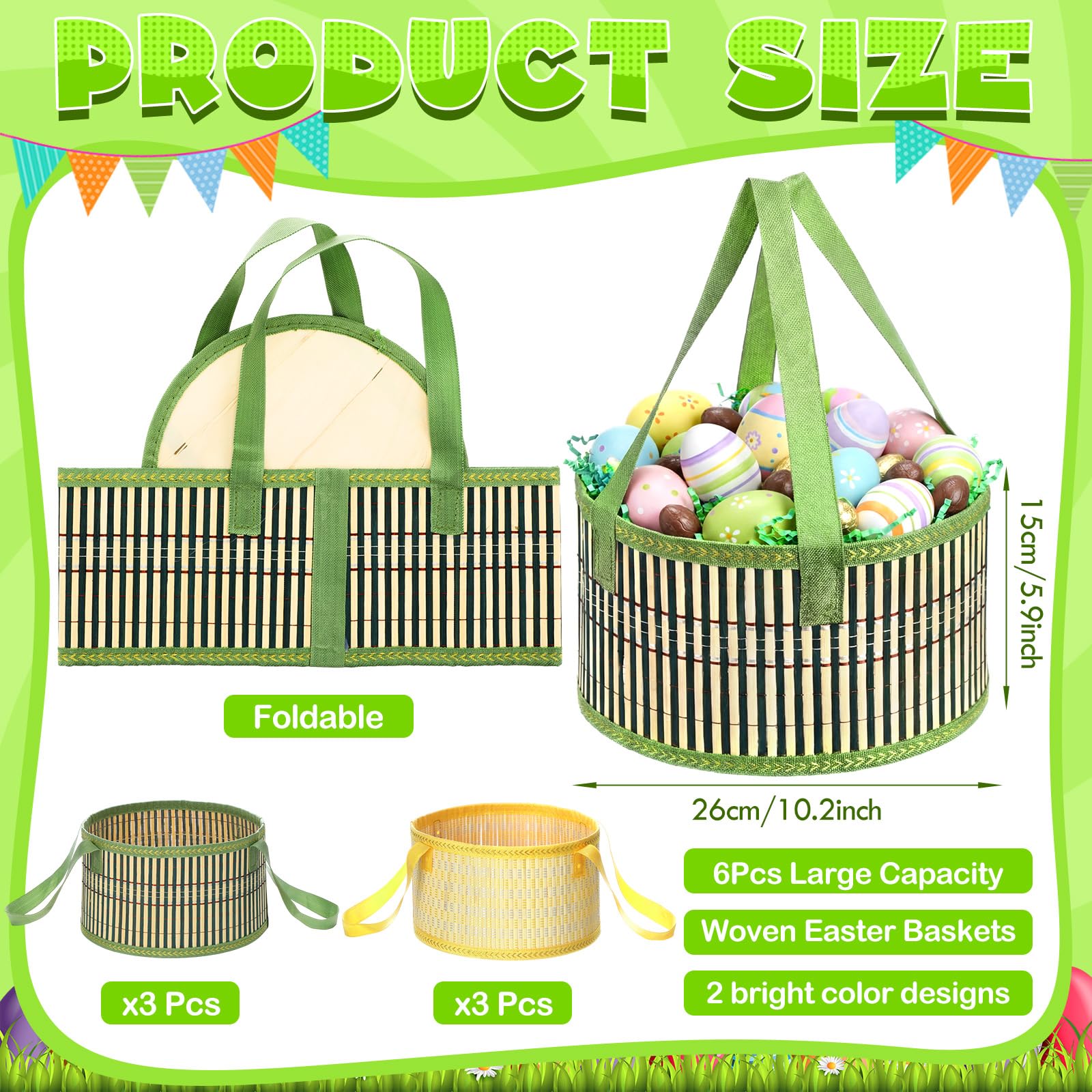 Willinglong bamboo basket folded for easy storage and reuse after Easter.