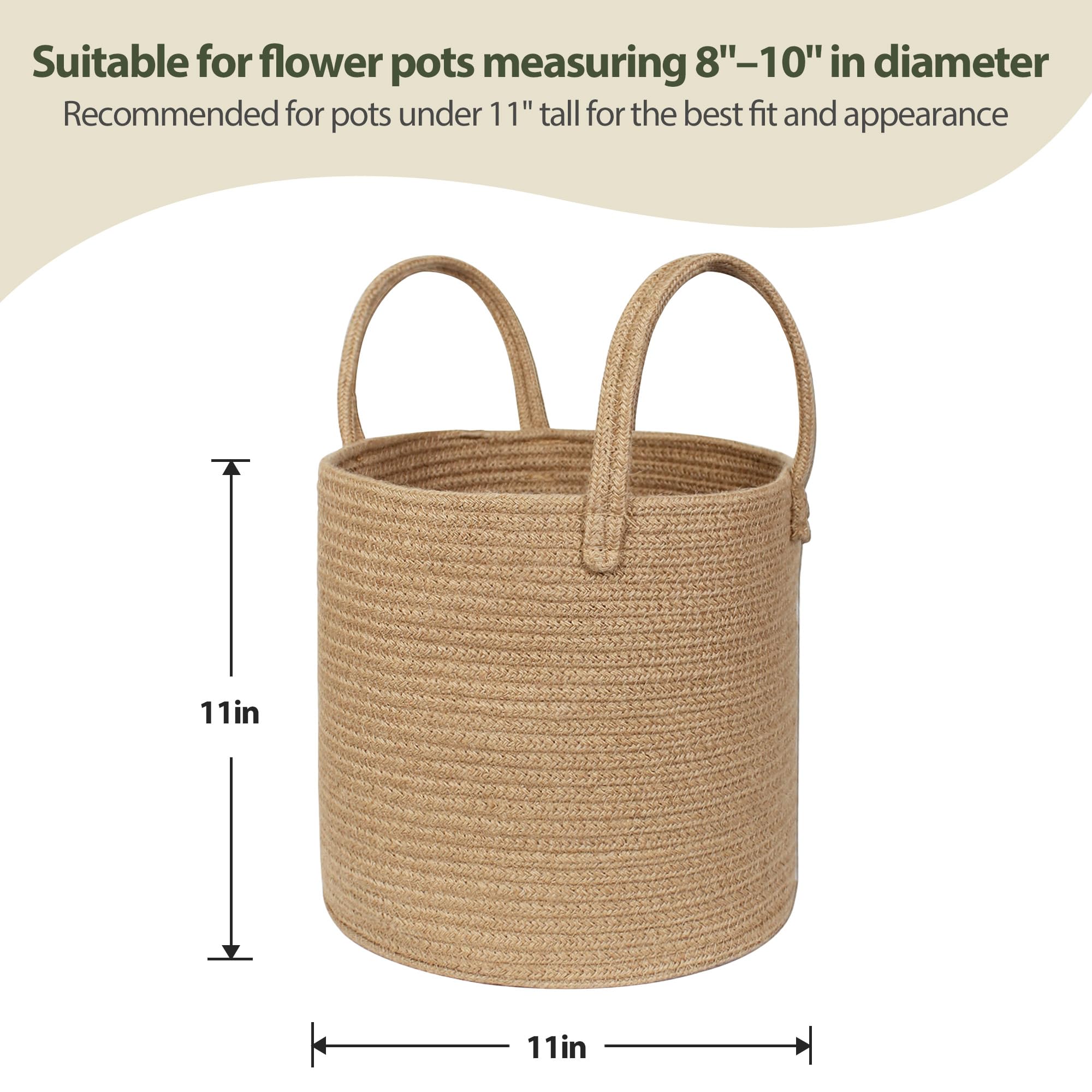 Willitat wicker basket front view showing natural texture, a stylish plant cover for 8-10 inch pots.