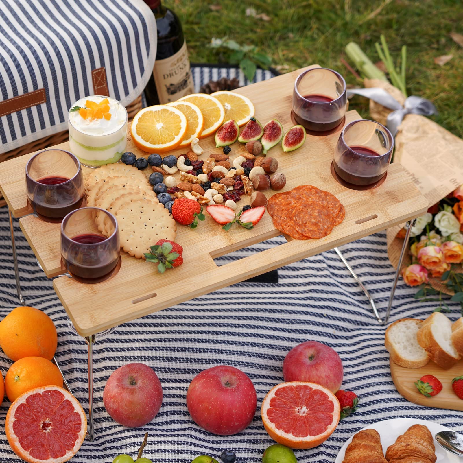 Willow Weave picnic blanket with waterproof backing keeps you dry.