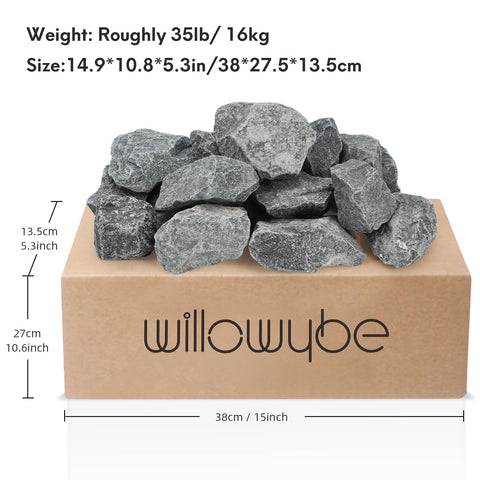 WILLOWYBE 35lb stone set photographed for sturdy sauna setup