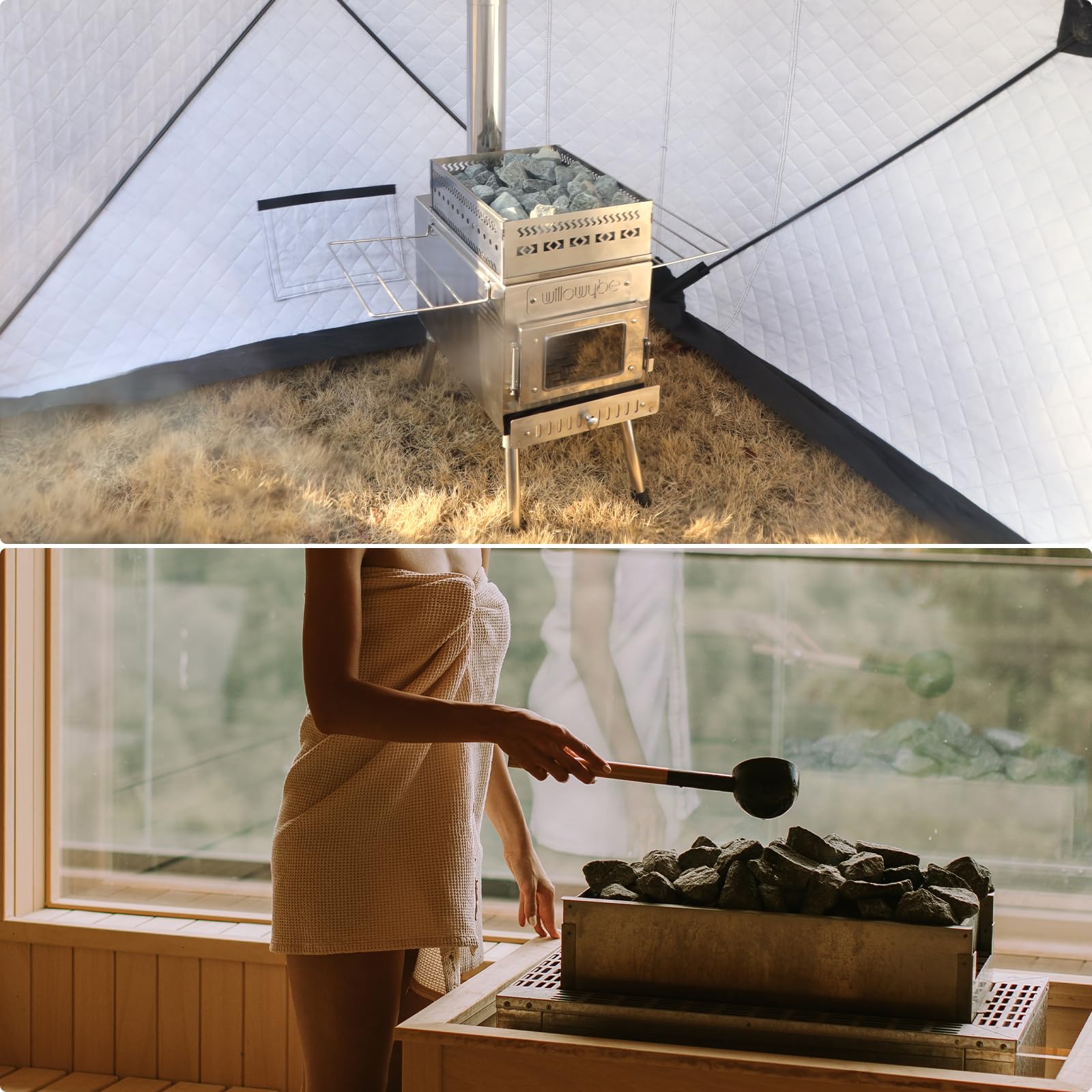 WILLOWYBE sauna stones on dry-use setup for heat and relaxation