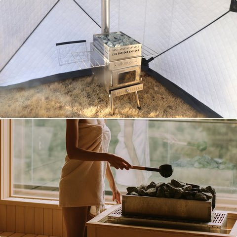 WILLOWYBE sauna stones on dry-use setup for heat and relaxation