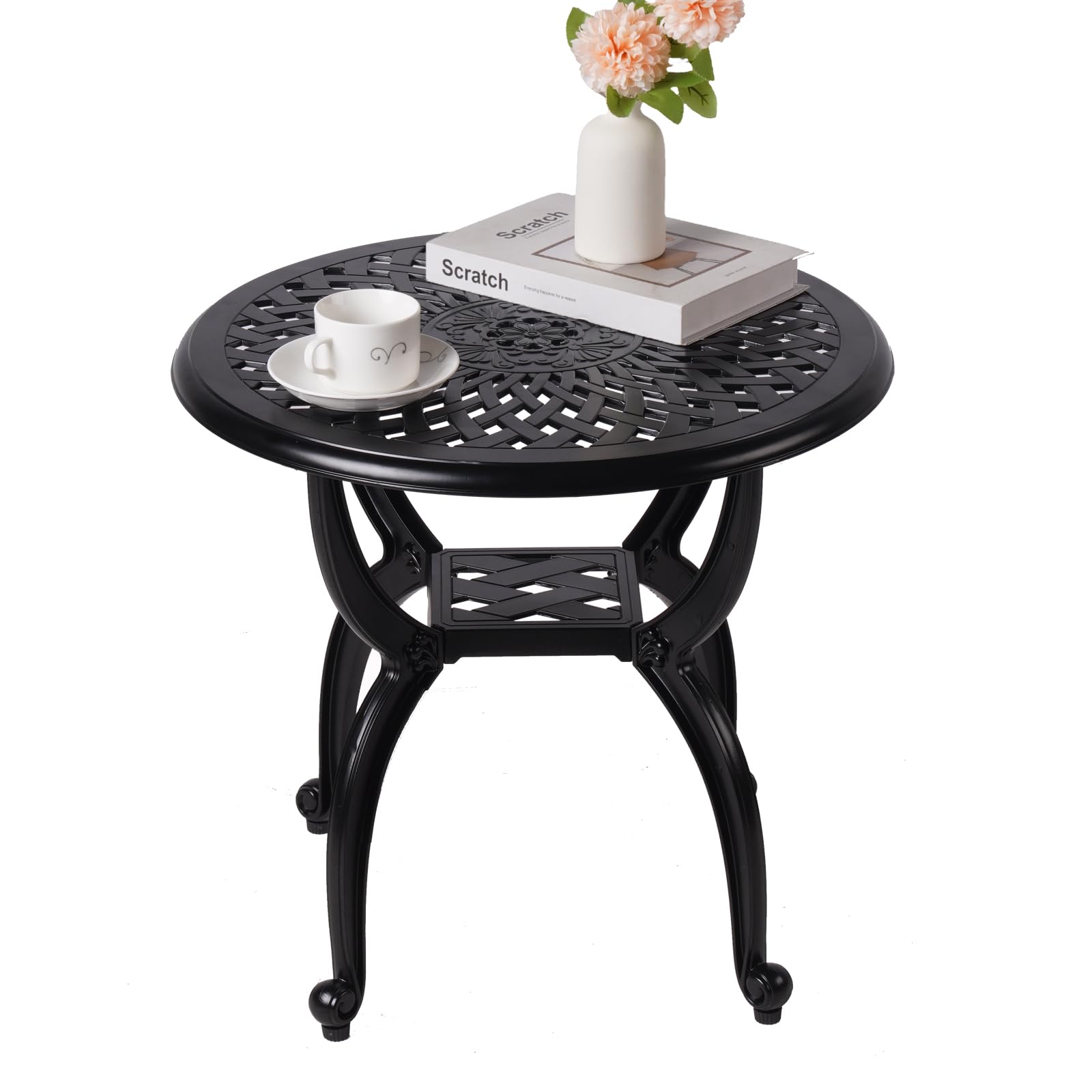 WILOUNGE cast-aluminum outdoor side table—sturdy construction for all-weather use.