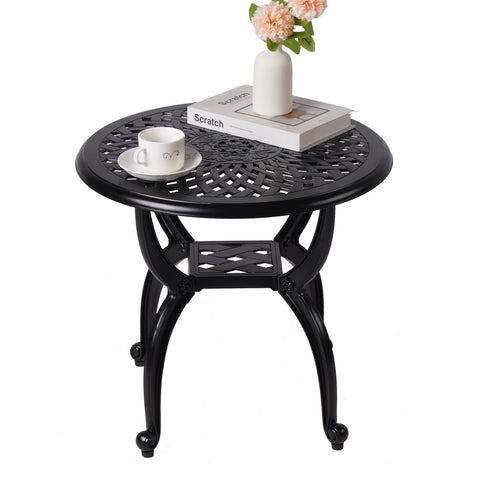 WILOUNGE cast-aluminum outdoor side table—sturdy construction for all-weather use.