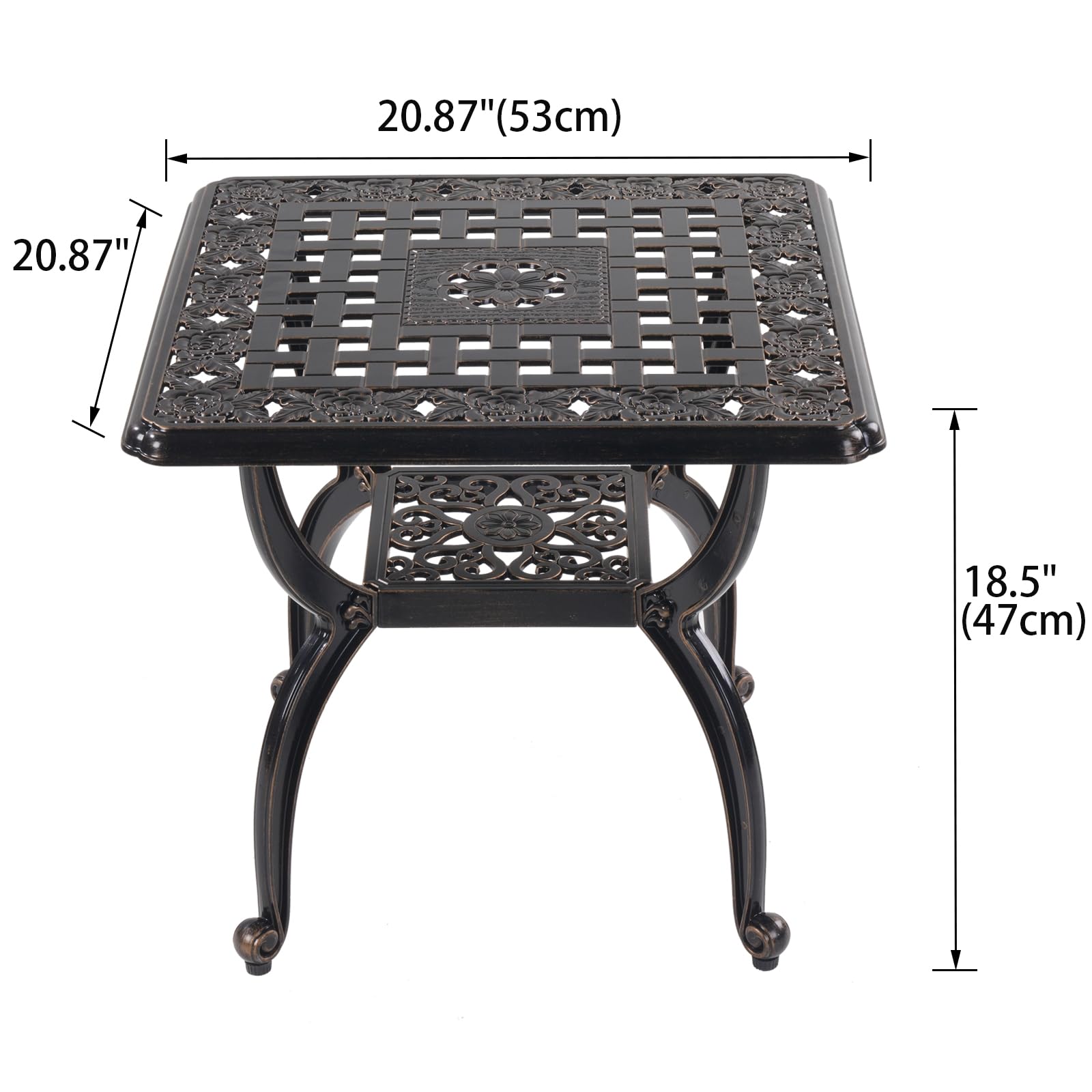 wilounge cast aluminum outdoor side table top scene highlights two-tier storage for drinks and magazines