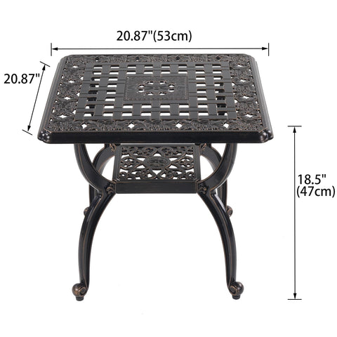 wilounge cast aluminum outdoor side table top scene highlights two-tier storage for drinks and magazines