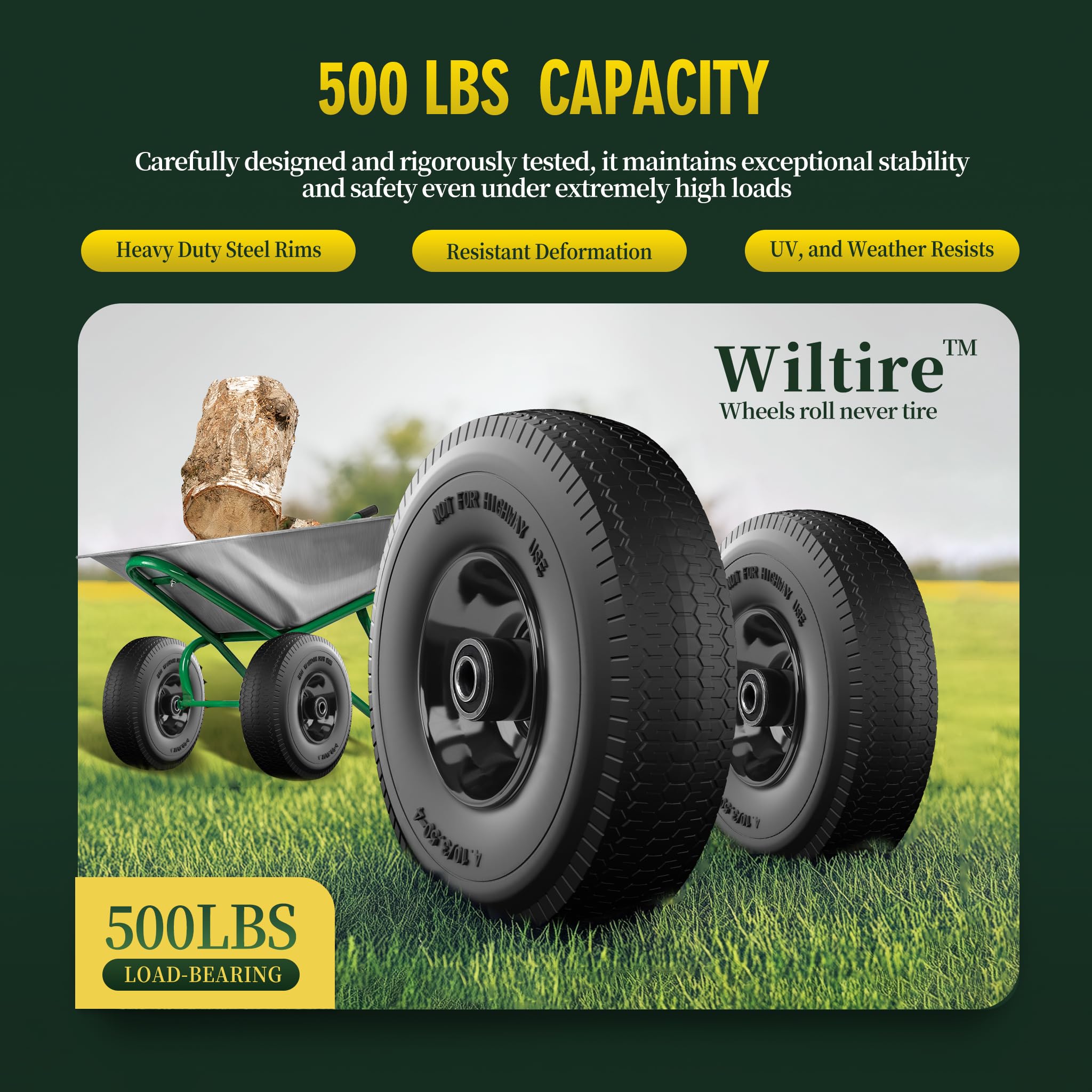 Wiltire serrated tread provides traction on rough terrain and uneven surfaces.