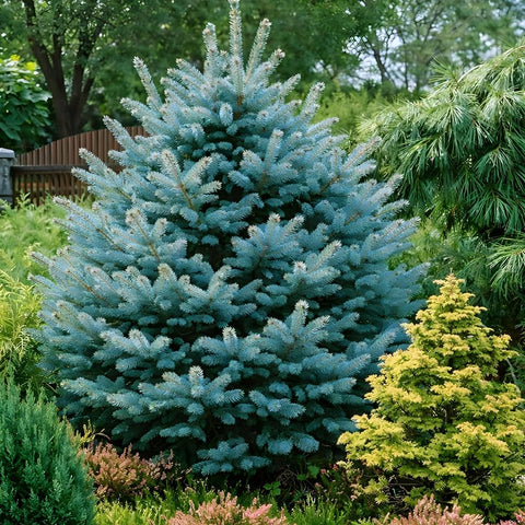 Wily Fox Colorado spruce in yard demonstrates long-term landscape potential.
