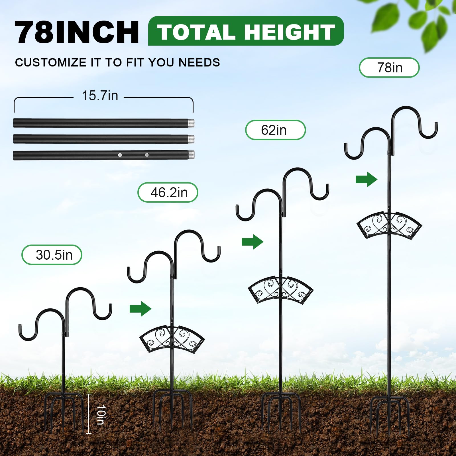 WiMas hose stand with two shepherd hooks for hanging feeders.