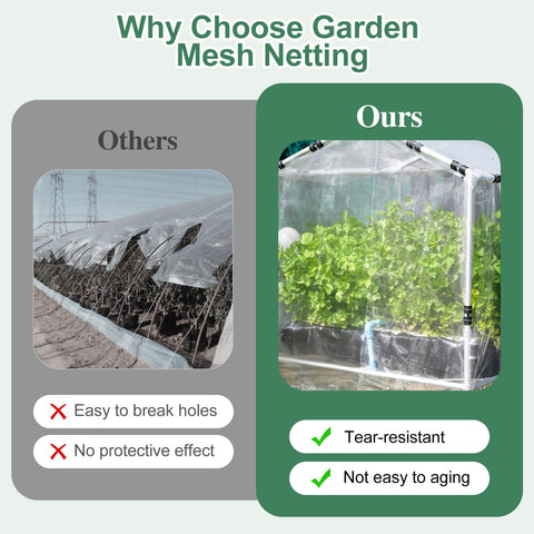 WiMas outdoor mesh netting is easy to install and stake for crops or beds.