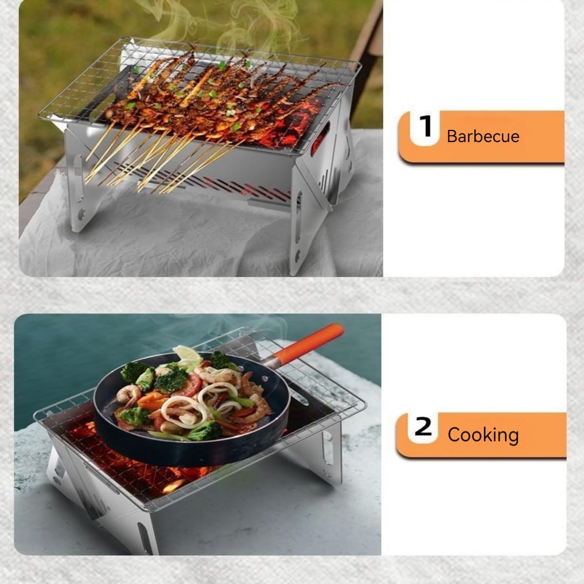 Winb dual-fuel design supports charcoal or wood for flexible camp meals.