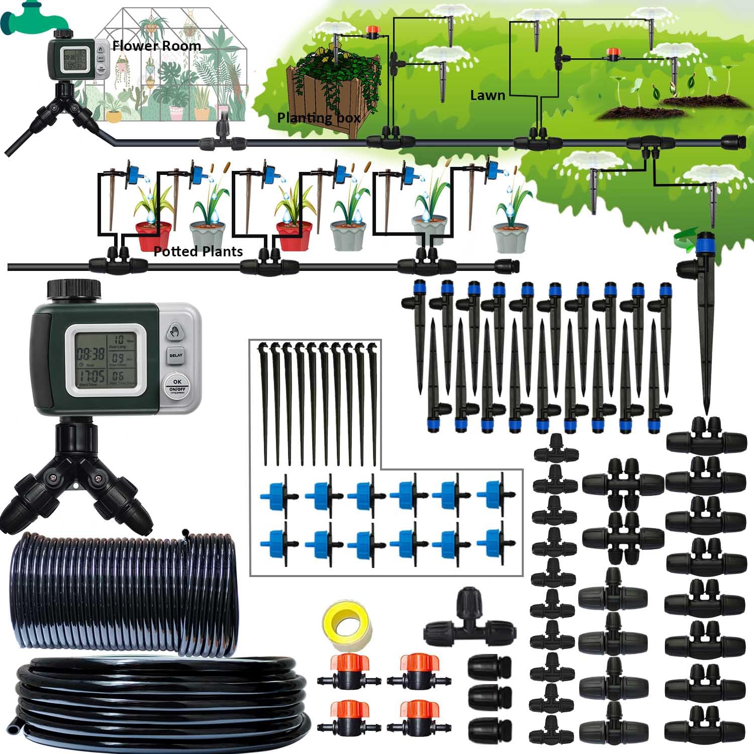 Winbomgo 162ft main hose assembly enabling easy, efficient garden watering