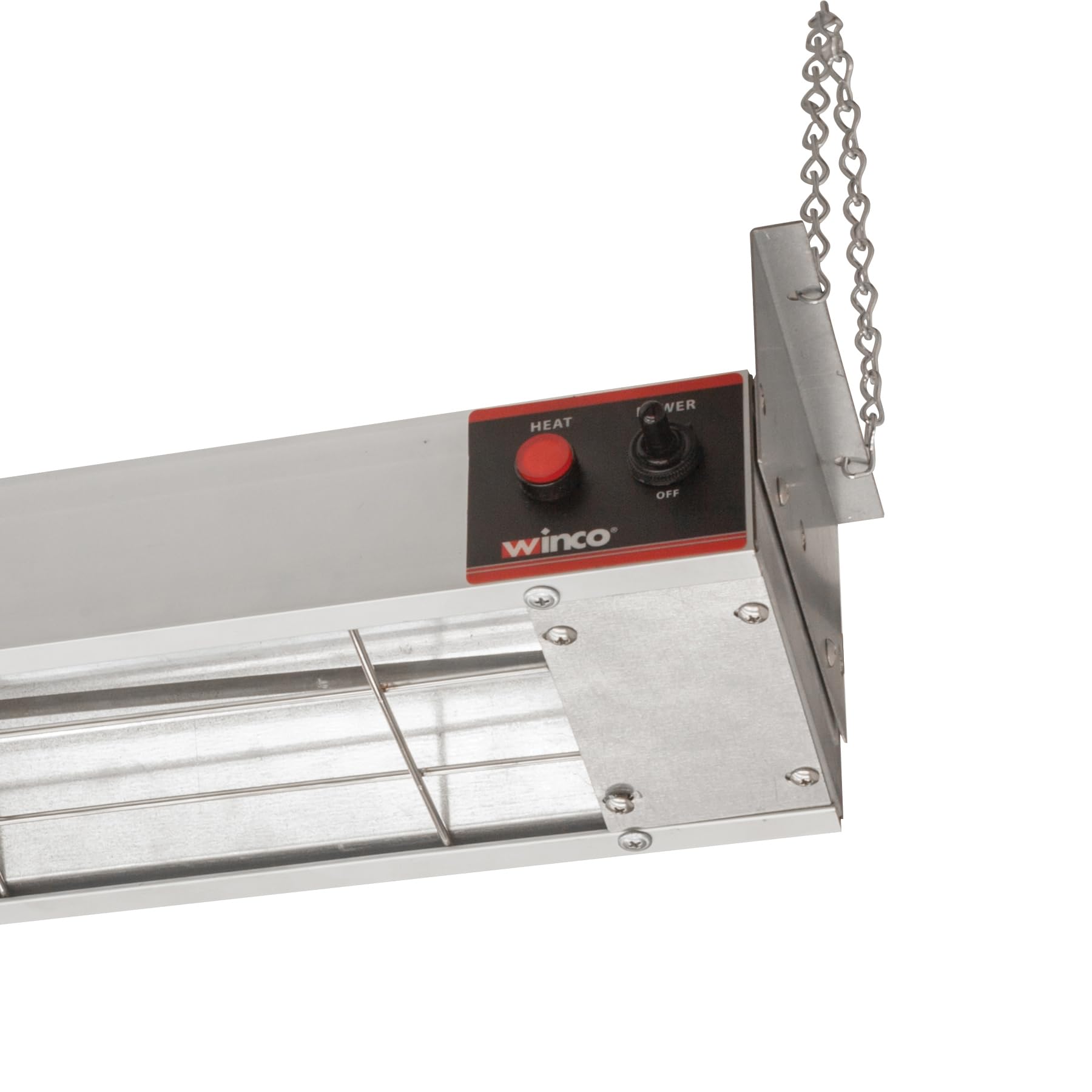 In-use view shows 48-inch heater keeping trays at serving temperature.