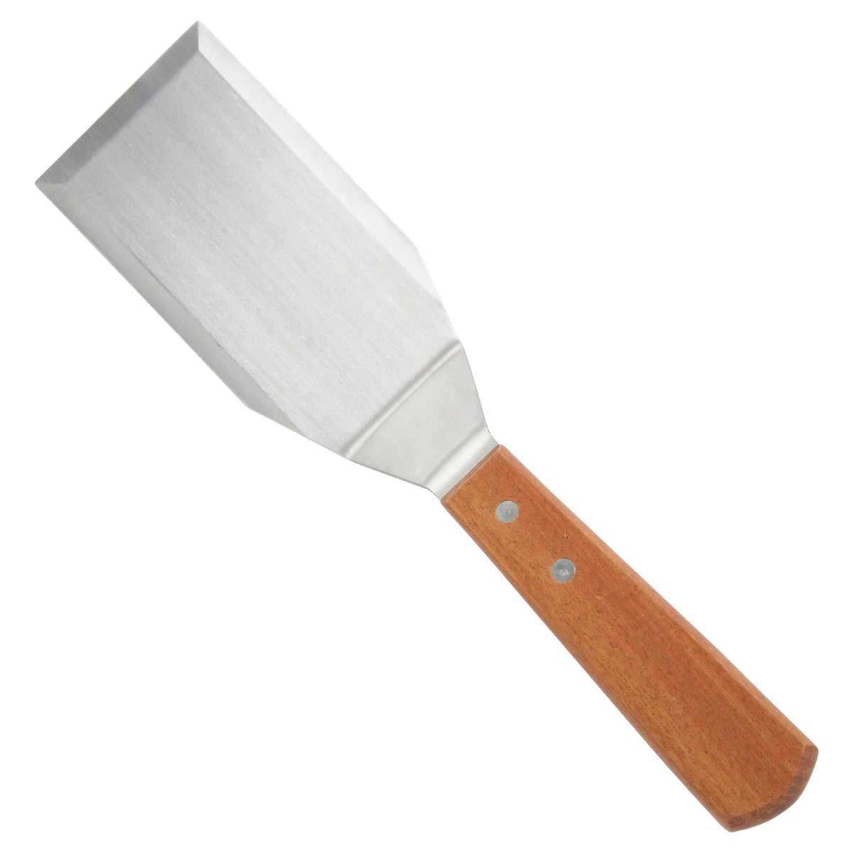 Winco TN719 burger turner blade for precise flipping on a hot griddle.