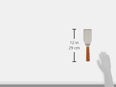 Winco TN719 offset handle keeps hands safe while cooking burgers.