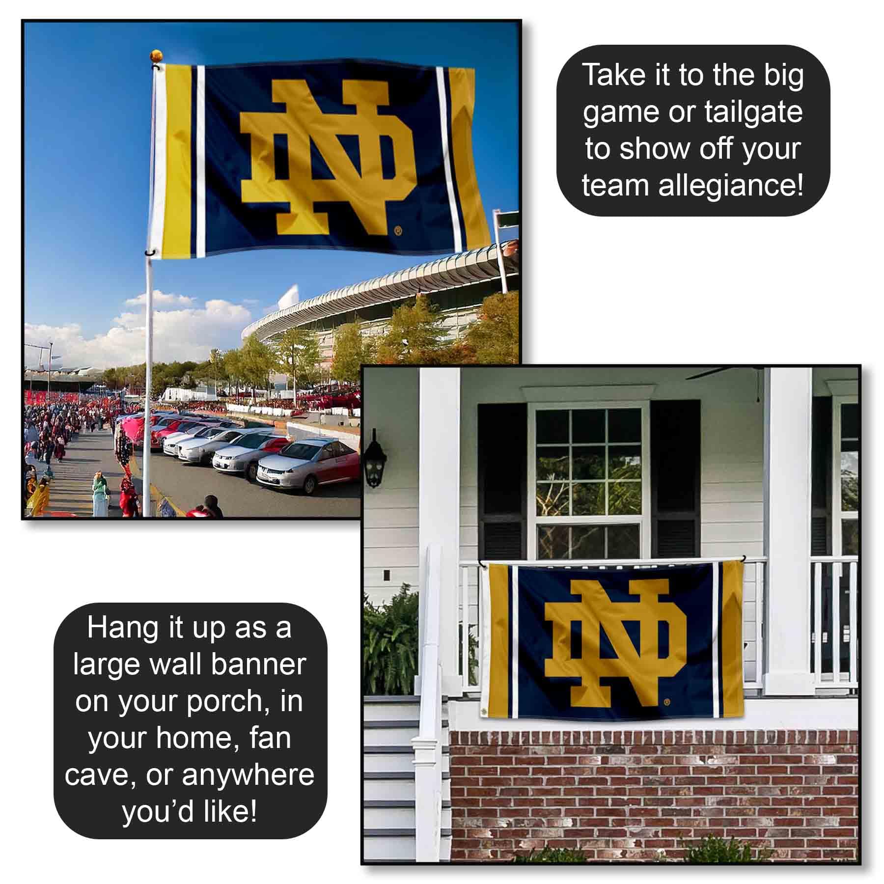 WinCraft Irish ND Logo 3x5 banner flag on-pole display.