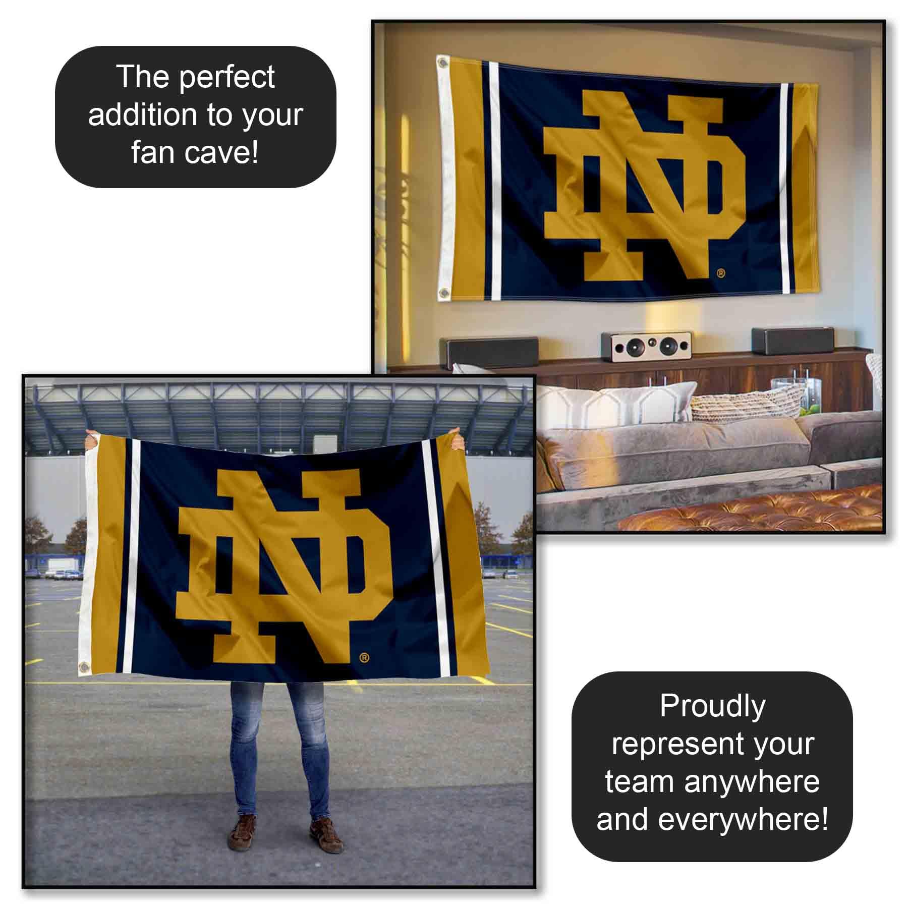 WinCraft Irish ND Logo 3x5 banner flag wall display option.