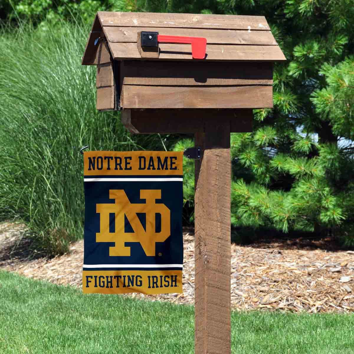 WinCraft Irish ND Logo Banner flag close-up, crisp screen-printed insignia for college pride