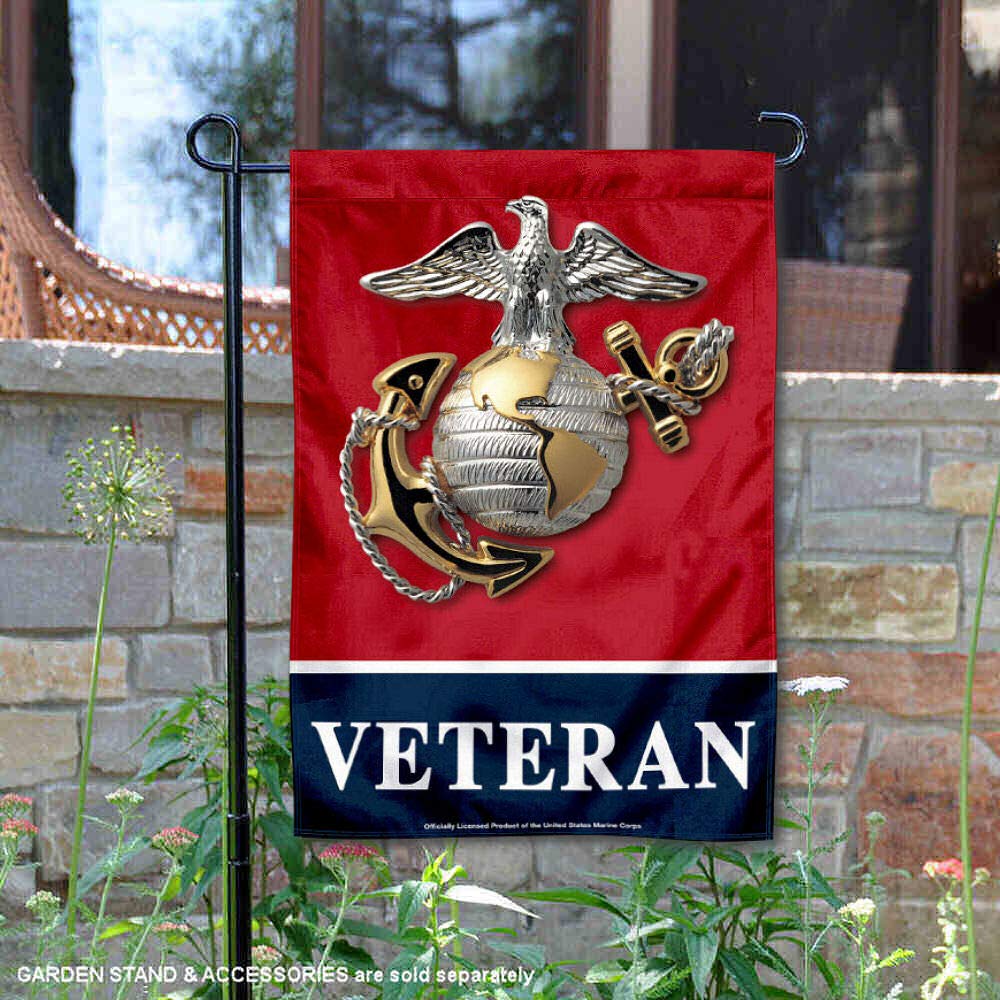 WinCraft US Marines Veteran Garden Flag, side view, reinforced stitching for lasting outdoor use