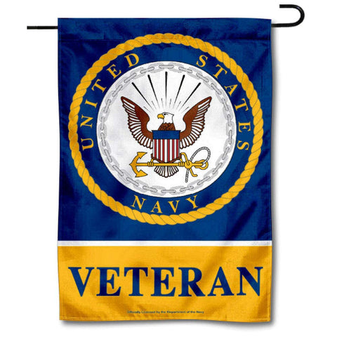 WinCraft US Navy Veteran Garden Flag front view shows double-sided insignias for yard display.