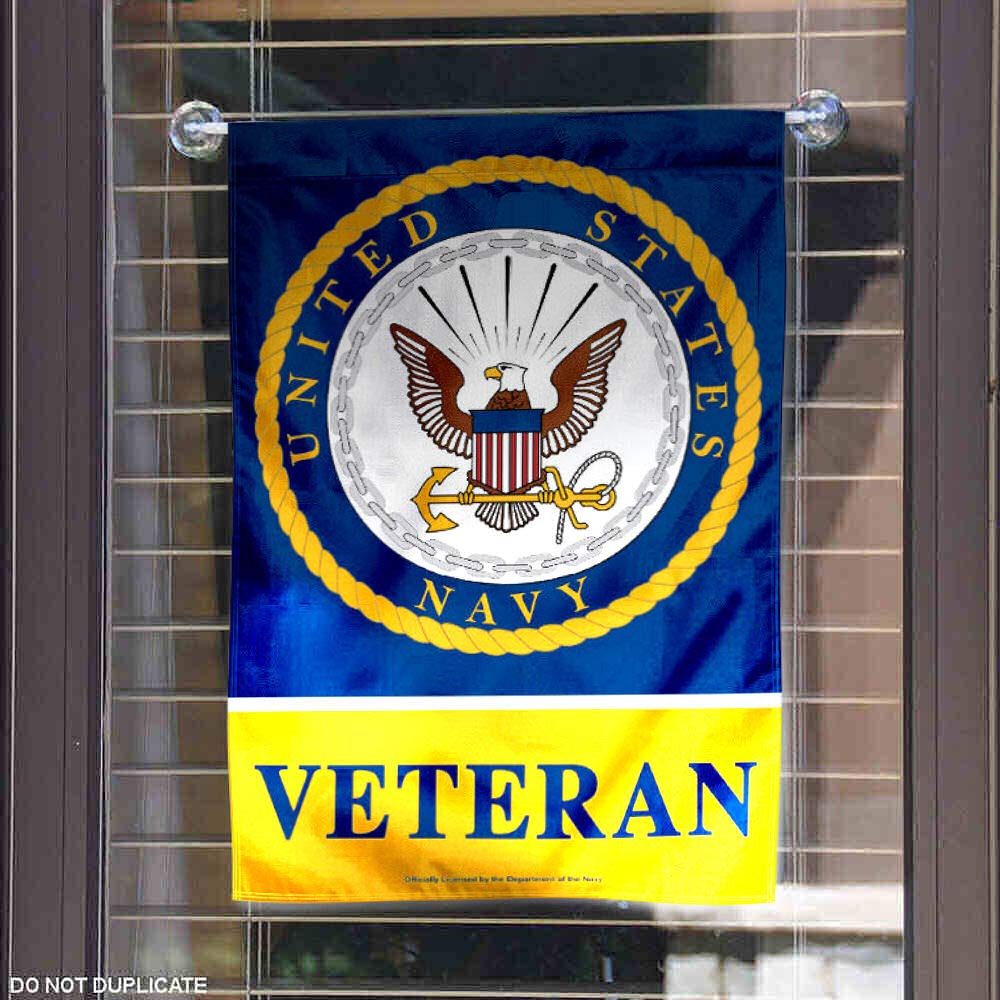 WinCraft US Navy Veteran Garden Flag displayed in yard with official licensed insignias.