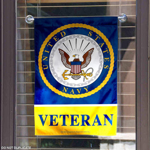 WinCraft US Navy Veteran Garden Flag displayed in yard with official licensed insignias.