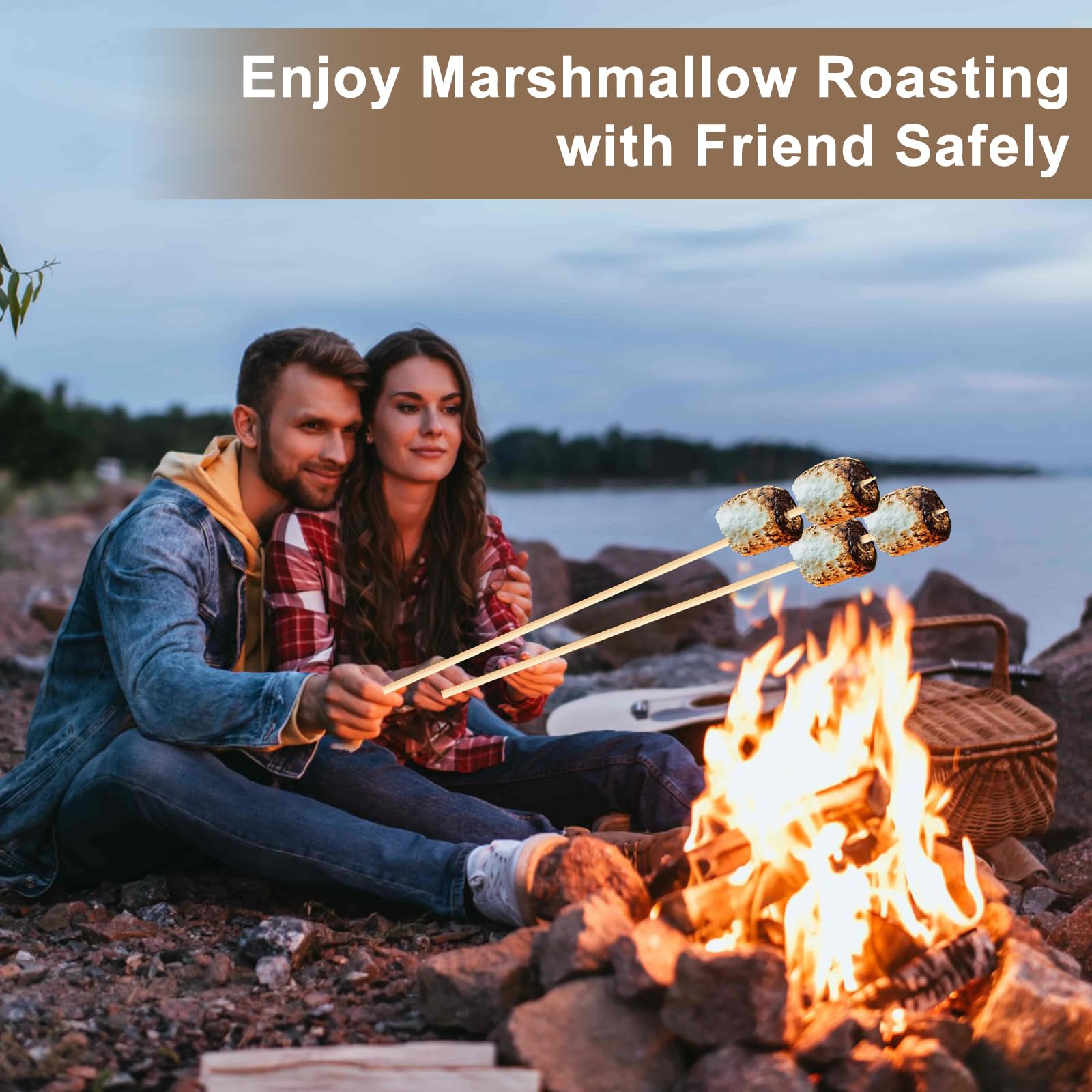 WINDESK 30-inch campfire skewers for family-friendly fire pit cooking