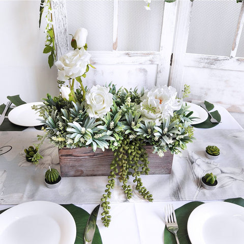 Windiy whitewashed rectangle planter pairs with chalk notes for personalized rustic decor accents.