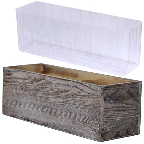 Windiy wood planter box with whitewashed rectangular front view, ideal for rustic centerpieces.