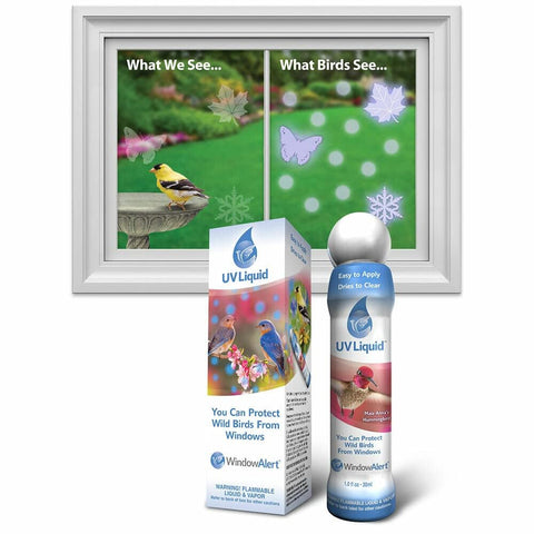 One-ounce WindowAlert UV Liquid bottle designed for outdoor use.