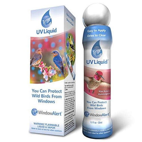 WindowAlert UV Liquid marker dots on glass deter birds from windows.
