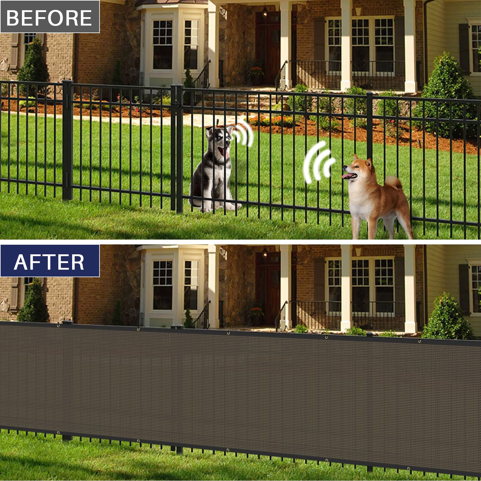 Windscreen4less brass grommets ensure durable, secure installation on fences.