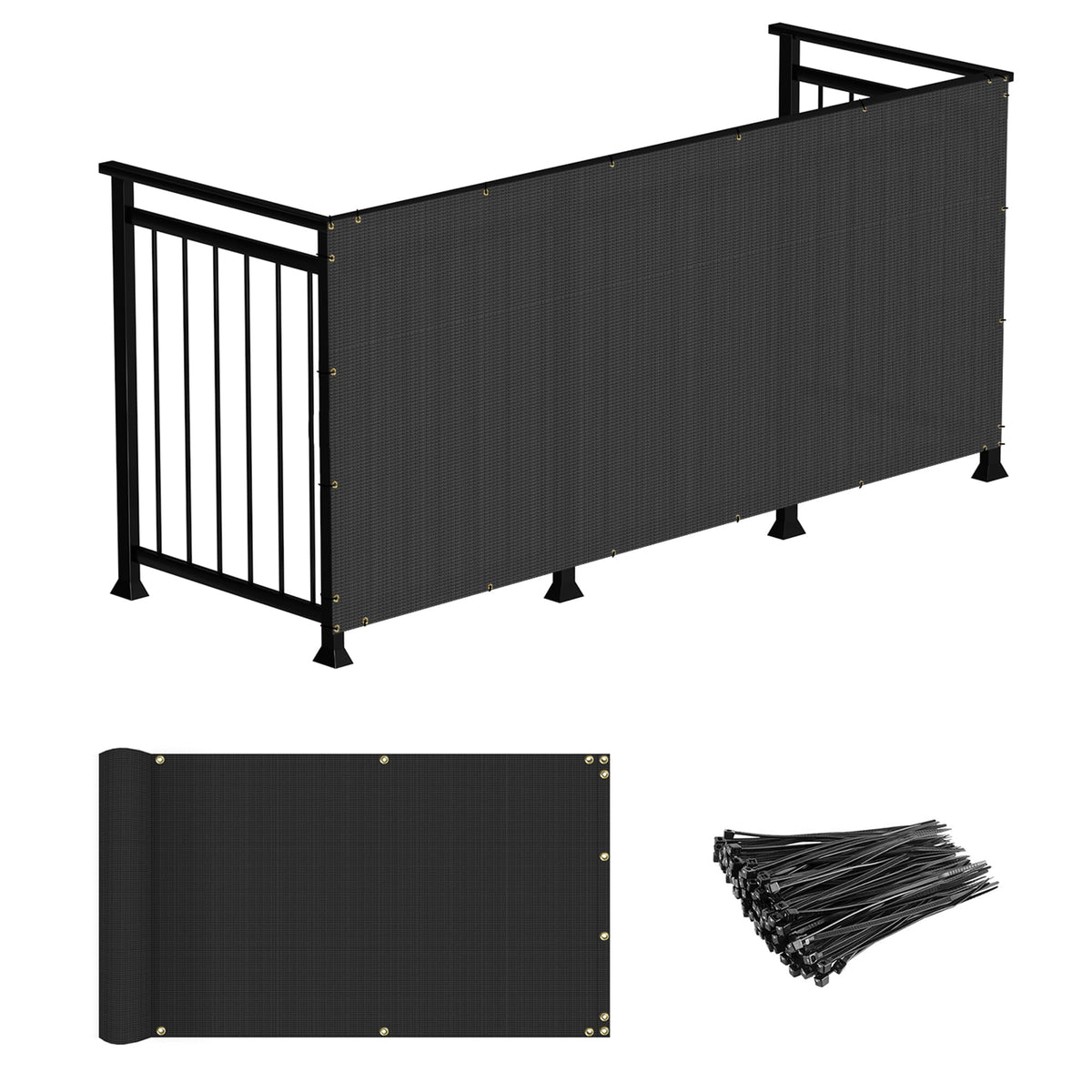 Windscreen4less deck privacy screen on railing for enhanced seclusion.