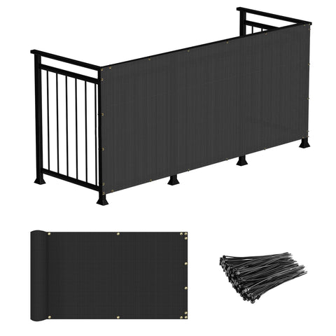 Windscreen4less deck privacy screen on railing for enhanced seclusion.