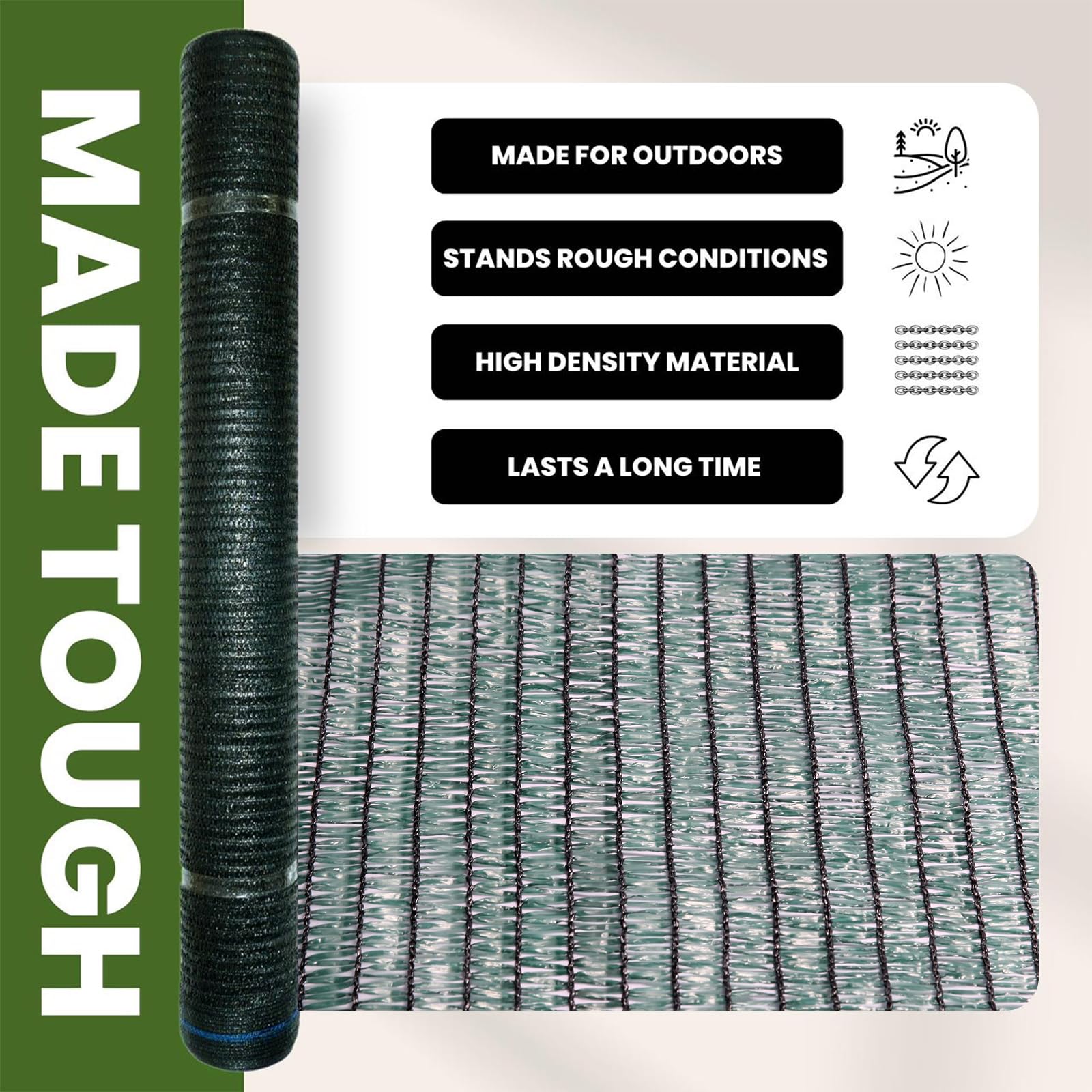 WindscreenSupplyCo sunblock shade cloth offers UV resistance for outdoor durability.
