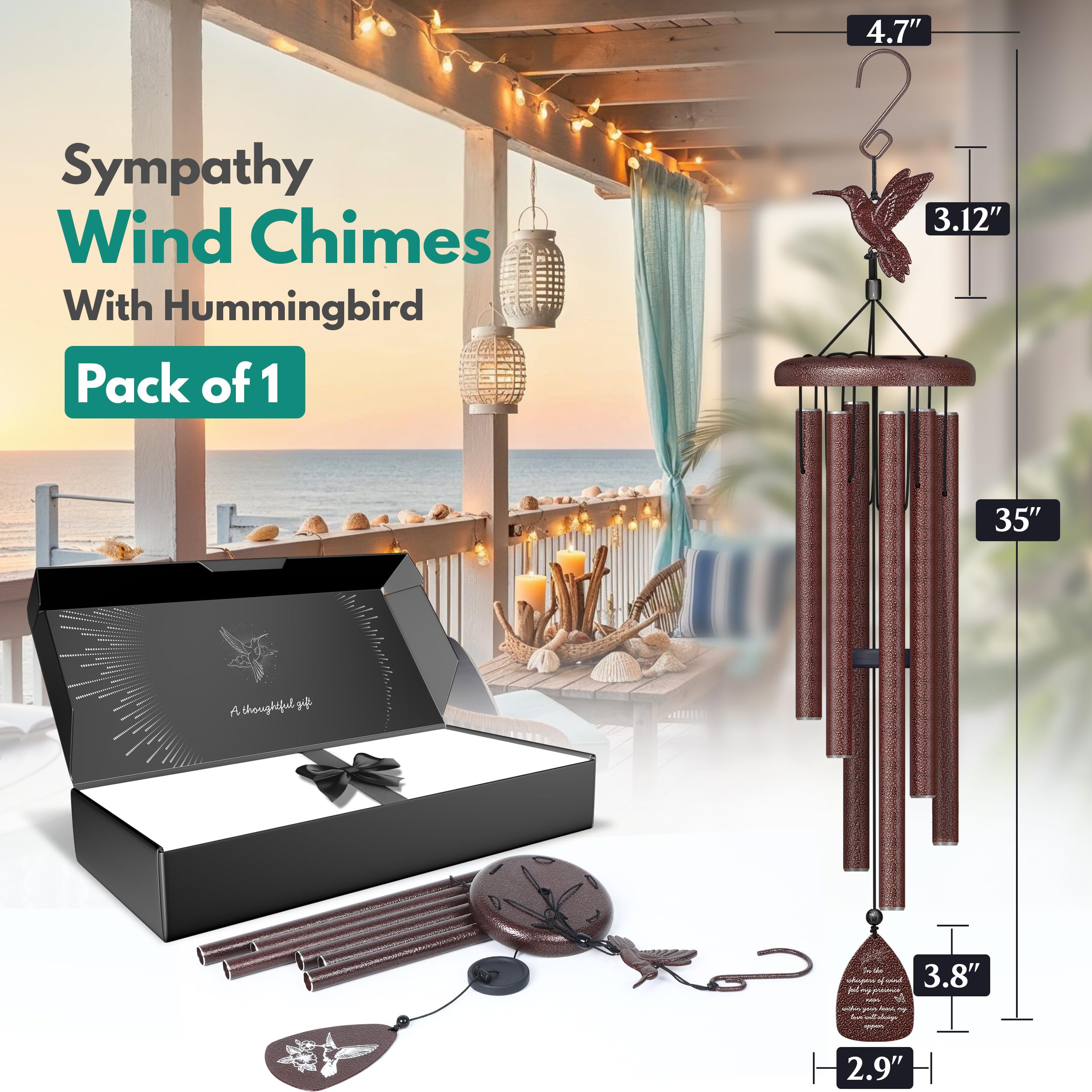 Windsplay hummingbird memorial wind chimes in garden view offer comforting ambience after loss.