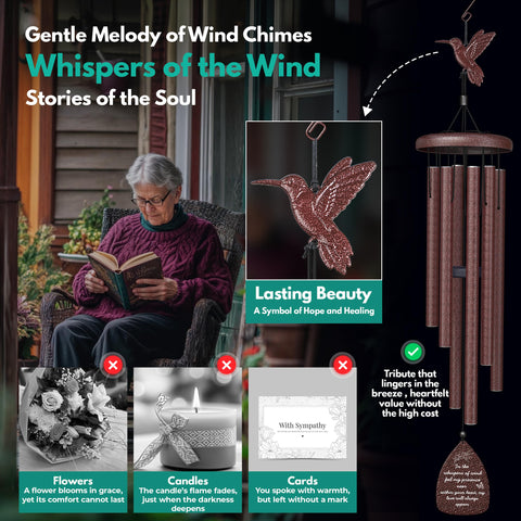 Windsplay hummingbird memorial wind chimes hanging hook image shows easy installation.