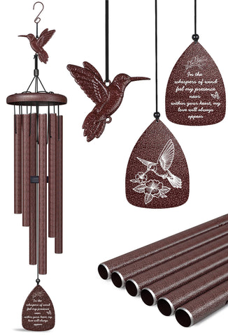 Windsplay hummingbird memorial wind chimes outdoors, creating a serene remembrance for your garden or patio.
