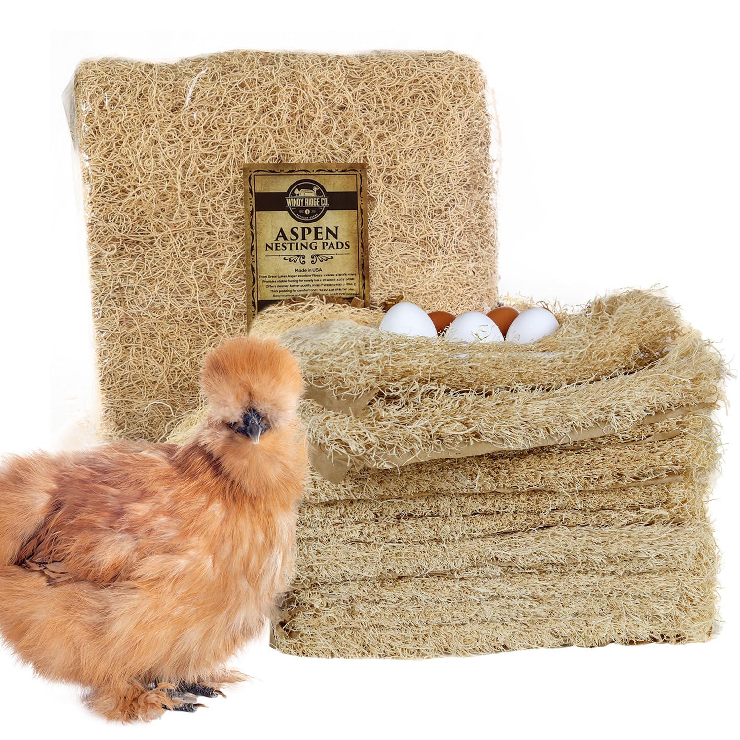 Windy Ridge Co. Aspen Excelsior nest pad 13-inch top view supports secure footing.