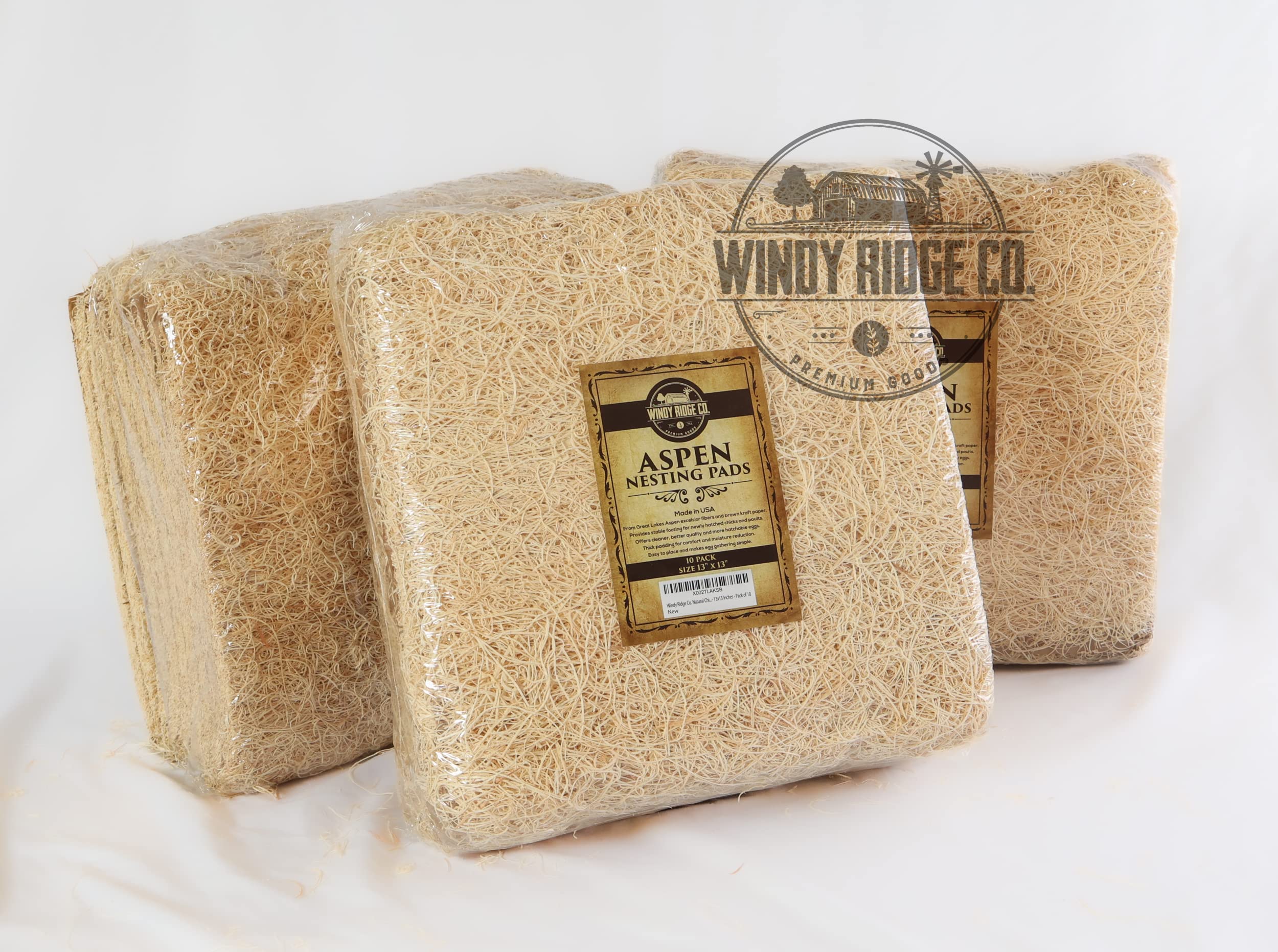 Windy Ridge Co. Aspen Excelsior nest pad supports 13 by 13 inch liner use.