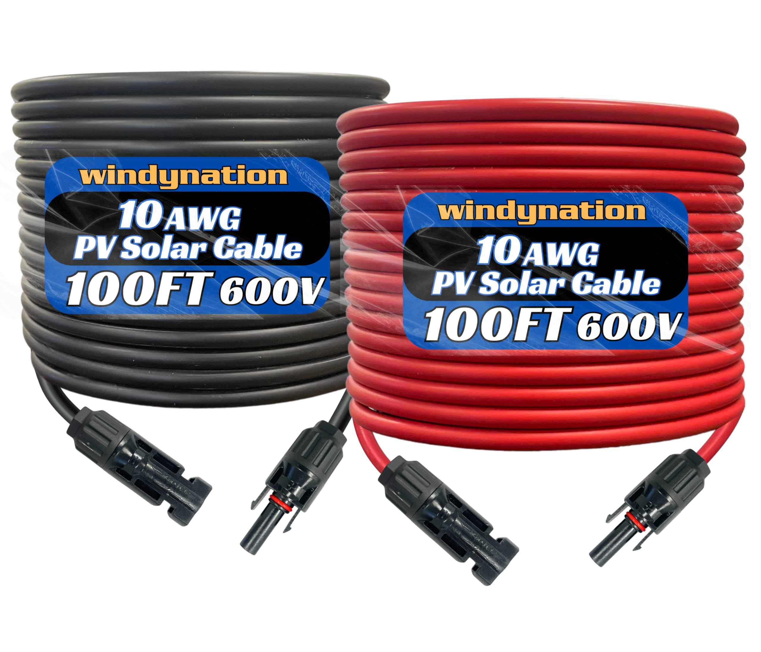 WindyNation 10-gauge PV extension black 100ft for durable outdoor solar connections.