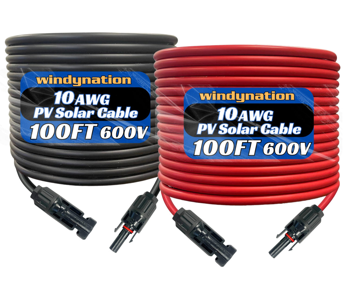 WindyNation 10-gauge PV extension black 100ft for durable outdoor solar connections.