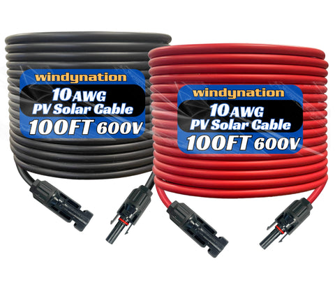 WindyNation 10-gauge PV extension black 100ft for durable outdoor solar connections.