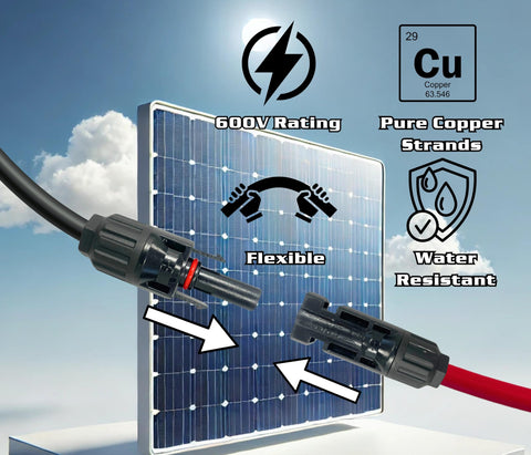 WindyNation weatherproof PV connectors with IP67 rating ensuring secure outdoors connections