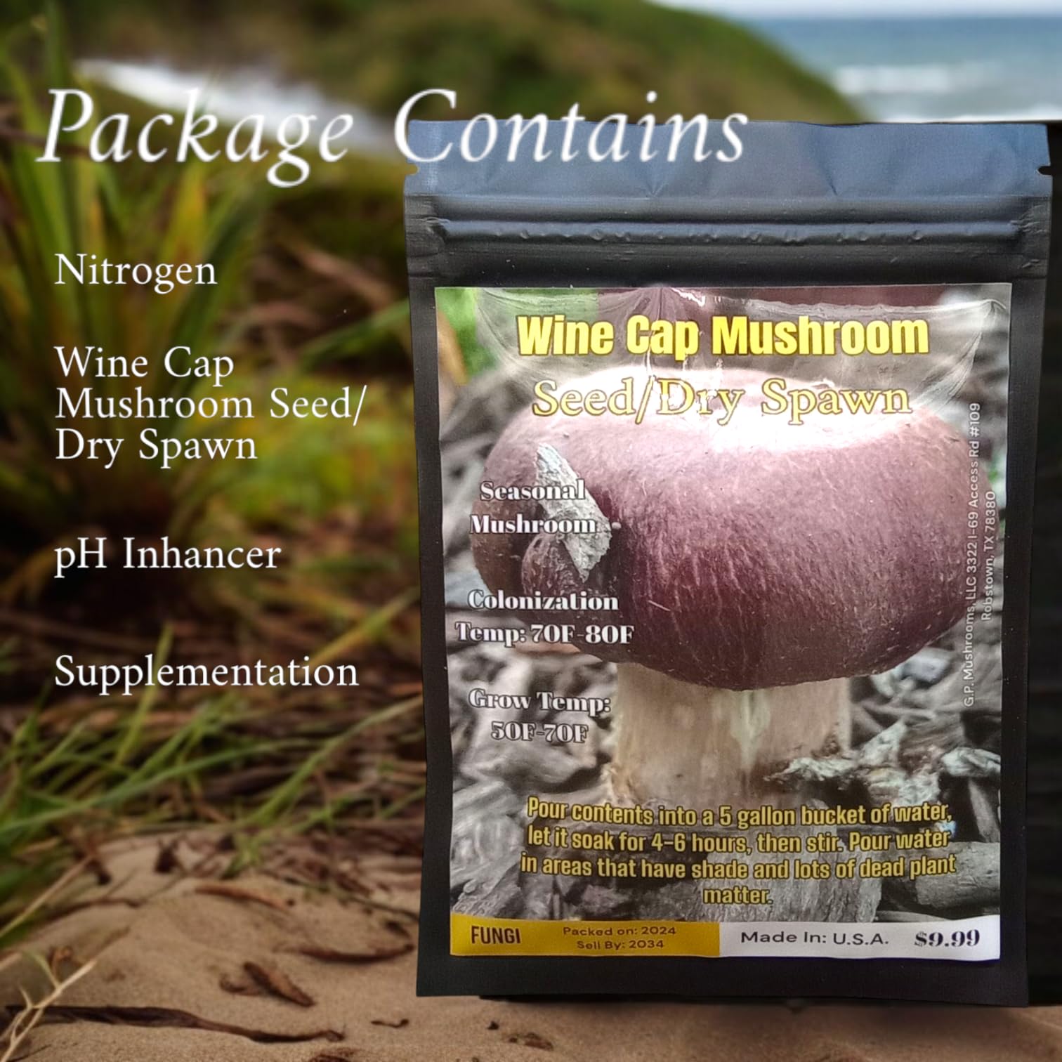 Wine Cap Seed/Dry Spawn kit with boosters supports outdoor colonization