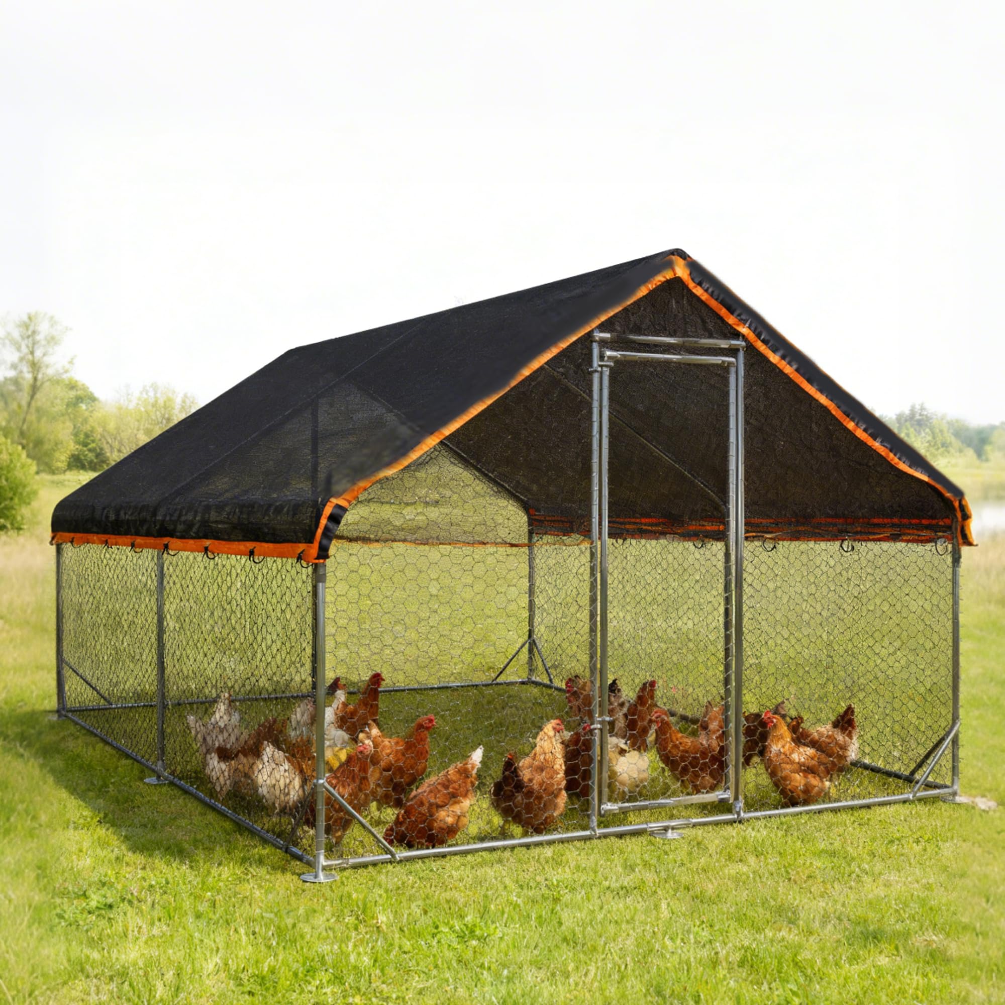 Winemana shade cloth over a chicken coop shelters birds from direct sun.